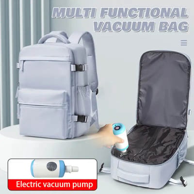 Vacuüm Rugzak – Reis Rugtas voor Vliegtuig – Vacuum Compressie – Neem 50% Meer Mee – Waterafstotend- Lichtblauw S, elektrische pomp