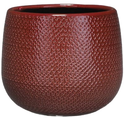 Mica Decorations Bloempot - rood - ribbel - keramiek - 18 x 16 cm - plantenpotten