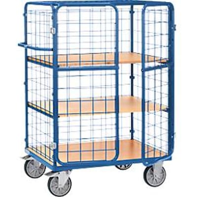 Fetra 8482-3DE gaaswerkwagen, tot 600 kg, afsluitbare vleugeldeur met dak, 3 etages met houten legborden, laadvlak L 1000 x B 700 mm, TPE-banden