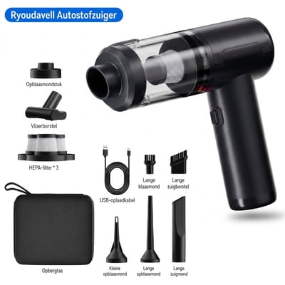 Ryoudavell - Autostofzuiger - 20000Pa - Borstelloze Motor - Draadloos - Zuigen en Blazen - USB Oplaadbaar - Handstofzuiger - Kruimelzuiger