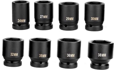 Dailygoods- Dopsleutelset 8 Stuks - Slagsleutels 24/38 mm - Chroom-Vanadium-Staal - Robuust en Roestvrij - Inclusief Plastic Doos - Lengte 60 mm - Moersleutelset