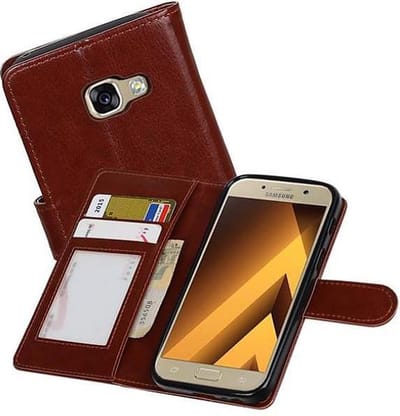 Hoesje Geschikt voor Samsung Galaxy A3 2017 - Portemonnee hoesje booktype wallet case Bruin