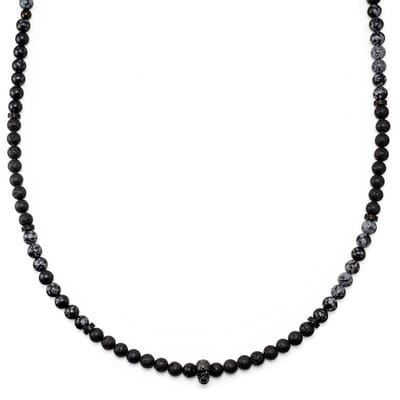 Rico | Ketting met Schedel van Zwarte Lavasteen en Sneeuwvlok Obsidiaan