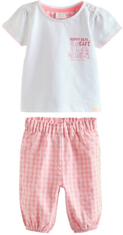 Next - Meisjes - 2-delige babyset van top met korte mouwen en legging met wijde pijpen - Wit