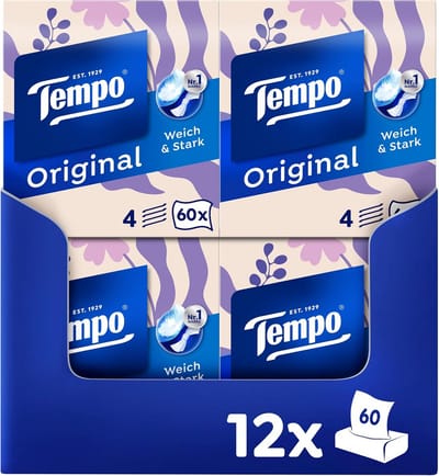 12x Verpakking Extra Sterke Papieren Zakdoekjes Kubusdoos, 60 Stuks Per Doos, Zacht en Wasbaar