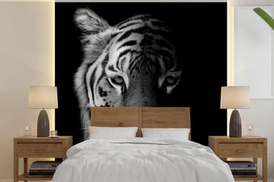 Behang - Fotobehang Tijger - Dieren - Wild - Zwart - Wit - Breedte 350 cm x hoogte 350 cm