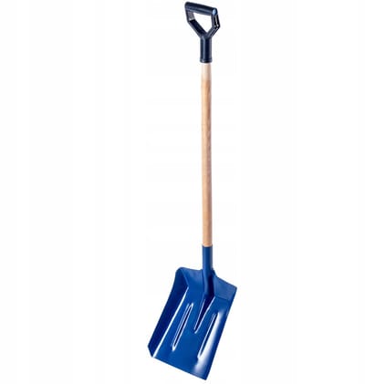 KADAX Koolschep van staal, schep met lange steel van hout, schop met D-greep voor kiezelstenen, afval, koollepel, veegschep (W: 29 cm, blauw)