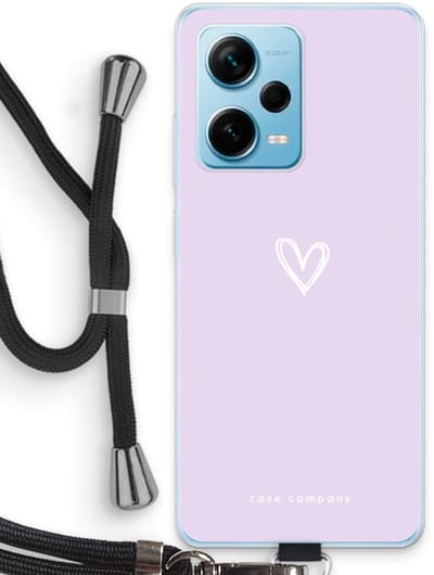 Case Company® - Hoesje met koord geschikt voor Xiaomi Redmi Note 12 Pro Plus hoesje met Koord - Klein hartje paars - Telefoonhoesje met Zwart Koord - Bescherming aan alle Kanten en Over de Schermrand