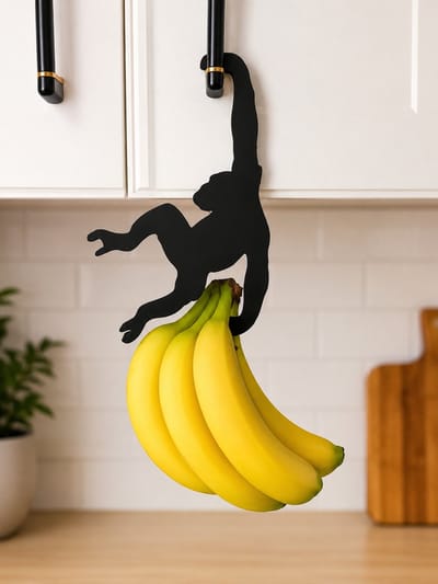 Aap Bananenhouder – Decoratieve Keukenhanger voor Kastgreep of Plank – Zwarte Aap Figuur – Keuken Organizer & Decoratie