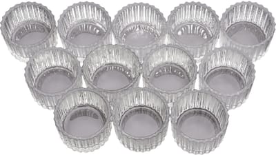 Set van 12 Glazen Theelichthouders – Helder Geribd Glas voor Waxinelichtjes & LED-kaarsen – Vintage Sfeerlicht voor Interieur, Bruiloft & Feestdecoratie