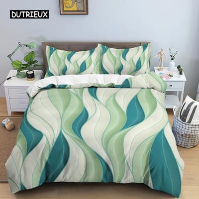 Geometrische Dekbedovertrek Set Queen Size Rood Geel Streep Beddengoed Set Microfiber Abstract Kunst Thema Dekbedovertrek met Rits AU Single(140x210cm)