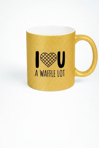 Gouden Glitter Mok I  U A WAFFLE LOT - Grappig Liefdes Cadeau met Wafel Hart