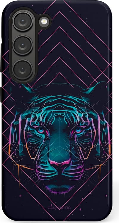 Casetastic hoesje geschikt voor Samsung Galaxy S23 - Dubbellaagse bescherming - Neon Tijger - Fashion Case - Donkerblauw