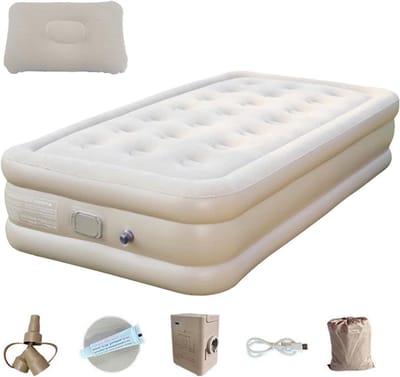 Verdikde Luchtmatras - Tweepersoons Slaapmat - Comfortabel Kamperen - Zelfopblazend met Pomp - 38x34x34cm - Meerkleurig