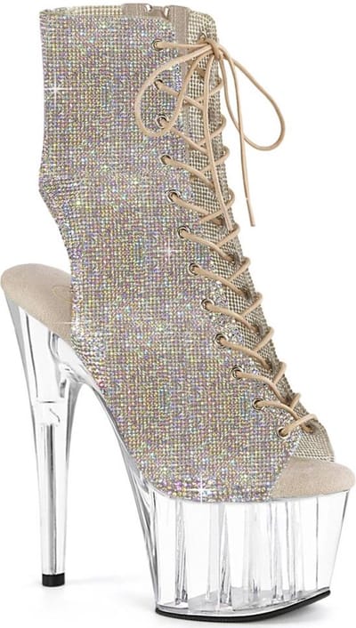 Pleaser - ADORE-1016C-RS Plateau Laarzen, Paaldans schoenen - US 5 - 35 Shoes - Zilverkleurig/Transparant