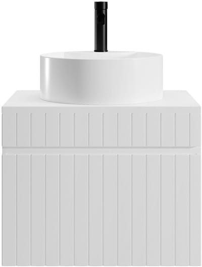 Vente-unique Wit gestreept hangmeubel voor badkamer met ronde opbouwwastafel - 60 cm - SATARA