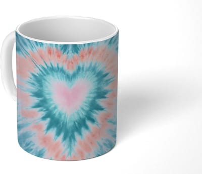 Mok - Koffiemok - Hartvormig - Tie dye - Pasteltinten - Lichtgroen - Mokken - 350 ML - Beker - Koffiemokken - Theemok