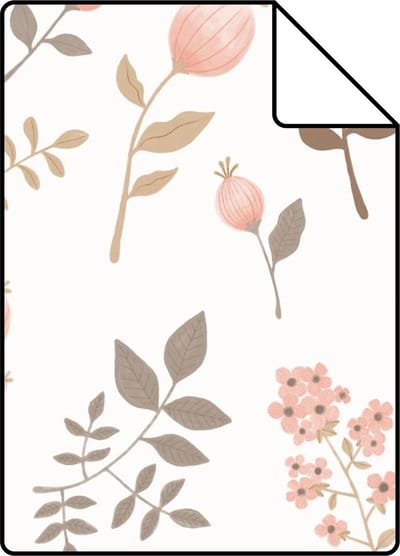 Proefstaal ESTAhome behang bloemen zacht roze en vergrijsd olijfgroen - 26.5 x 21 cm - 139692-S