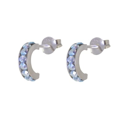 Behave – Oorbellen – 925 Sterling Zilveren Kleine Oorring met licht Blauwe Kristal steentjes