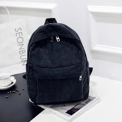 Nieuwe Trend Rugzak Mode Dames Corduroy Rugzak College Effen Kleur Reizen Schoudertassen zwart