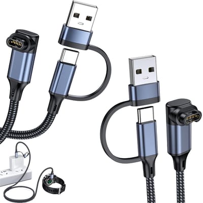 2-Pack 2-in-1 USB C Oplaadkabel voor Smartwatch, 1.2 Meter, Type-C + USB, Geschikt voor Fenix 8 E 7 7X 7S, Forerunner 970 965 955, Vivoactive 6 5, Snelle Oplading, Duurzaam Ontwerp, Compatibel met Diverse Modellen