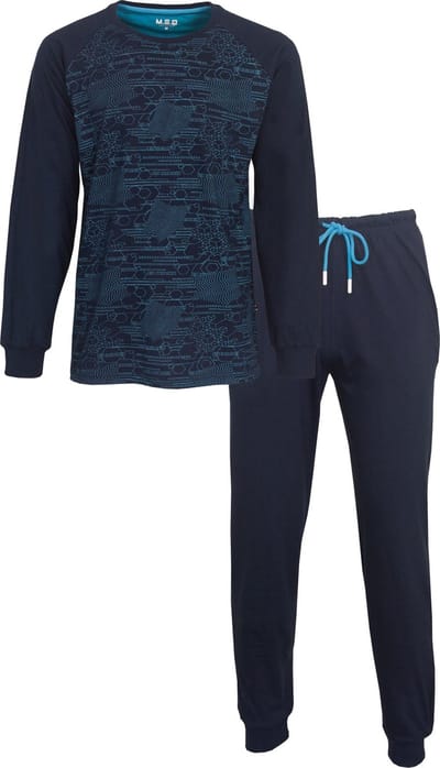 MEQ Heren Pyjama - Pyjama Set - Geometrische Print - Blauw - Maat M