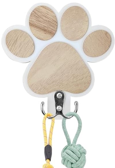 Dog Wardrobe with Hooks, Dog Leash Frame, Key Holder, Wood, Dog Leash Holder, Wall with Dogs and Paw Prints for Dog - ShopVlot