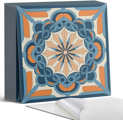 Coloray Plaktegels - Mandalapatroon met een bloemenmotief Zelfklevende Tegels - 20 cm x 20 cm - Blauw Plaktegels - 20 stuks - Vierkant PVC Tegels - Plaktegels Badkamer - Plaktegels Vloer - Vinyl Tegels - Wandtegel Zelfklevend