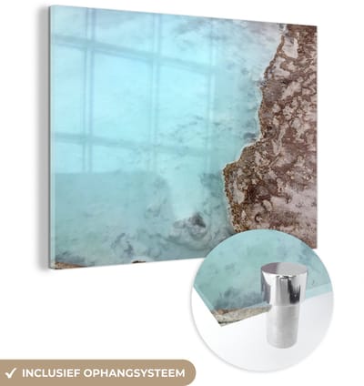 ® Glasschilderij 160x120 cm - Schilderij acrylglas - Warm water tussen het kalk in het Turkse Pamukkale - Foto op glas - Muurdecoratie woonkamer - Wanddecoratie slaapkamer - Schilderijen