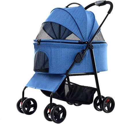 Huisdierenwagen - Hondenbuggy - Comfortabel Vervoer - Afneembare Cabine - Tot 15kg - Blauw