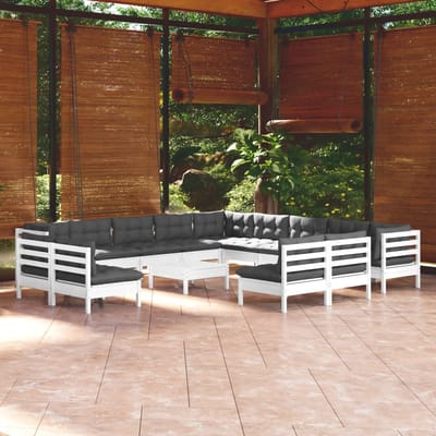 vidaXL - 14-delige - Loungeset - met - kussens - massief - grenenhout - wit