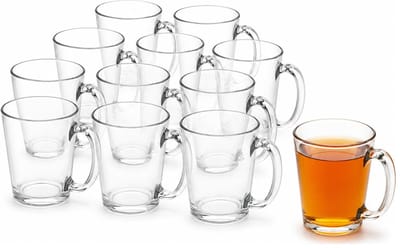 Secret de Gourmet Theeglas - 12x stuks - glas - 255 ml - met oor - glazen - thee/koffie
