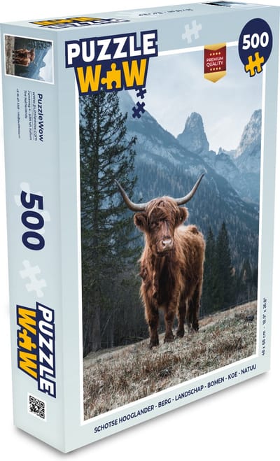 Puzzel Schotse hooglander - Berg - Landschap - Bomen - Koe - Natuur - Legpuzzel - Puzzel 500 stukjes