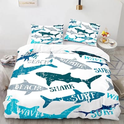 Haai Dekbedovertrek Set Volledige Maat Queen Size Twin Diepzee Dieren Beddengoed Sets voor Jongens Meisjes Luxe Zacht Dekbedovertrek Set AU Queen(210*210cm)3pcs