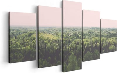 Artaza Canvas Schilderij Vijfluik Eindeloze Bos Met Groene Bomen - 100x50 - Foto Op Canvas - Canvas Print