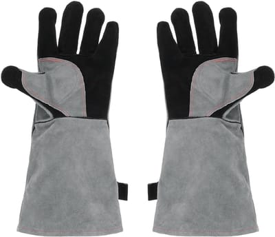 ZEYNOMAX- Grillhandschoenen Hittebestendig - Lange Mouwen - Rundleer/Denim - Antislip - Duurzaam - Flexibel Ontwerp - Hittebestendige Handschoenen