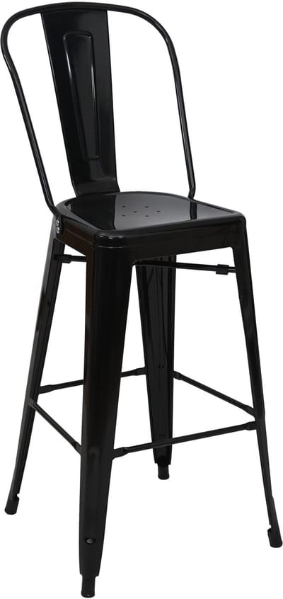 Barkruk MCW-A73, barkruk met rugleuning, metalen industrieel ontwerp ~ zwart
