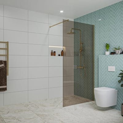 FugaFlow Eccelente Vetro inloopdouche badkamer - 100x200cm - rookglas - wandarm - geborsteld messing