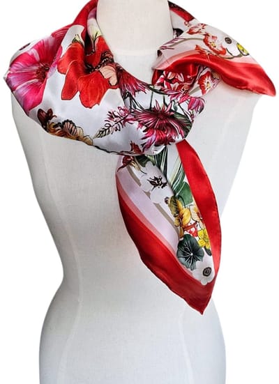 Dames Zijden sjaal 90X90 CM -Bloemenprint 100% Mulberry silk - Duurzaam, glad, zacht- Colorful Silk scarf - 100% puur -100% Zijde- Cadeau voor vrouwen| Moederdag cadeau| Omslagdoek
