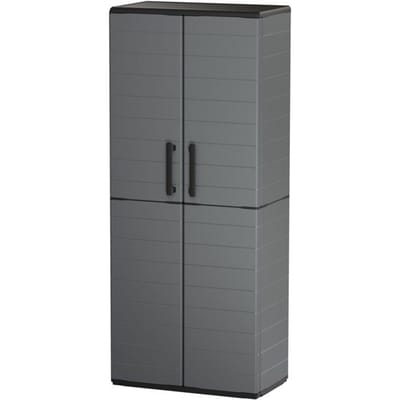 Bezemkast - TOOD - 2 deuren + 3 planken van polypropyleen - 68 x 37 x H.163 cm - Grijs