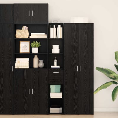 vidaXL - Boekenkast - met - lade - Zwart - Eiken - 30 - x - 42,4 - x - 185,2 - cm