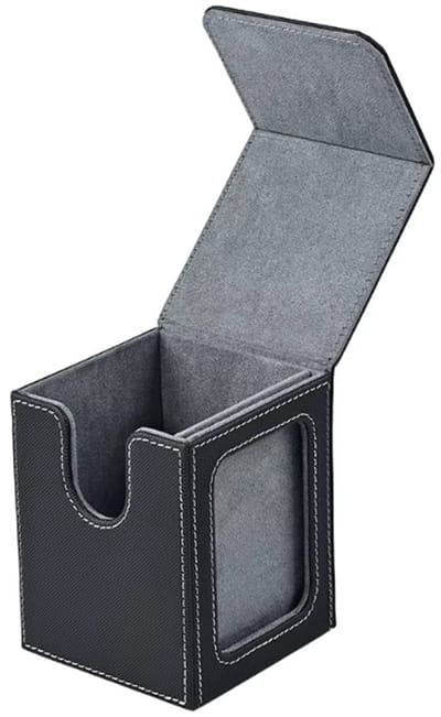 MTG Deck Holder met Venster - Opbergdoos voor 120+ Sleeved Trading Cards - Magic TCG Commander Deck Box (Zwart/Grijs) - Met commander display plastic slide in