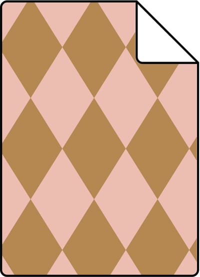 Proefstaal ESTAhome behang ruiten bruin en roze - 26.5 x 21 cm - 131600-S