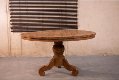 Meubelplaats Eettafel Dingklik Rond - Teak Hout - Klassieke Poot - Bolpoot - 140 cm