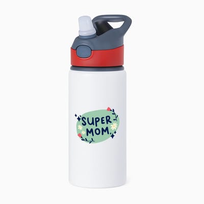 Hacebo® - super mom waterfles met rietje rood - Moeder - mama - Moederdag - cadeau - verjaardag - kado - water fles - 650ML