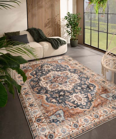 Vintage buitenkleed - Valenca Fino goud/blauw 80x150