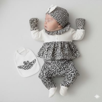 Leopard - 5-delige Newborn Baby Kleding Set - Babykleding - Babyshower - Kraamcadeau
