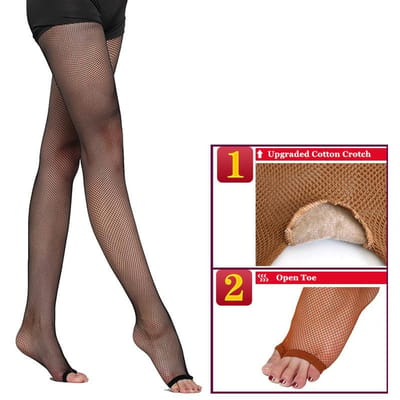 Hoge Elasticiteit Mesh Visnet Pantyhose Dames Sexy Uitgesneden Doorzichtig Open Teen Vingerloos Maillot Voor Ballroom & Latijnse Dans One Size