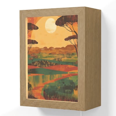 Wandlamp 15x20 cm - Oplaadbaar - Landschap - Afrikaans - Zon - Wandlampen binnen woonkamer - Slaapkamer lamp met kabel - Decoratieve nachtlamp - Vloerlamp snoer