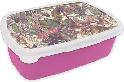 Broodtrommel Roze - Lunchbox - Brooddoos - Jungle - Panter - Patronen - 18x12x6 cm - Kinderen - Meisje